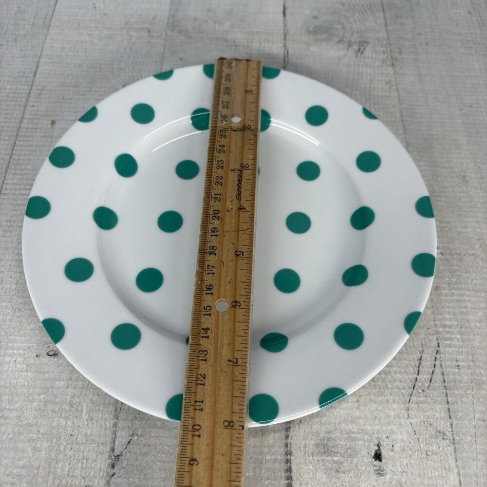 Isaac Mizahi DOT LUXE Green Teal Polka Dot White Porcelain 8" Salad Plates Set 4 - Picture 11 of 16